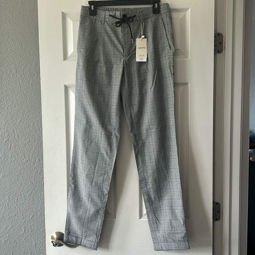 Mango slim fit checked drawstring jogger trousers